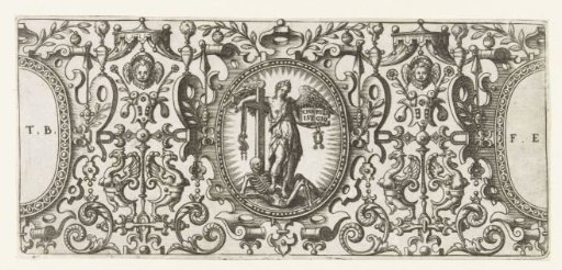 Cartouche with the Christian Religion triumphing over death in the center