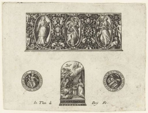 Frieze with a thimble and two medallions below
