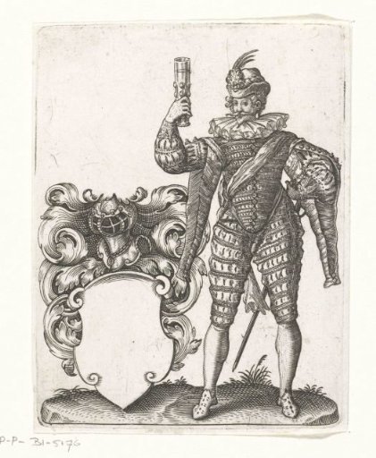 Coat of arms template with a beautifully dressed gentleman holding a glass