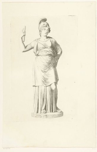 Statue of a standing woman with a helmet