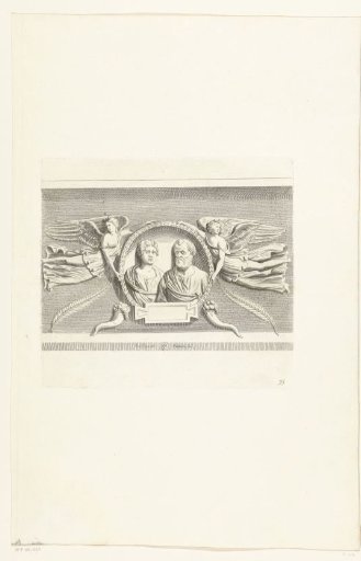 Relief on a sarcophagus with portrait of a married couple and angels