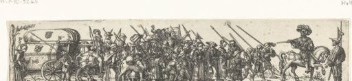 March with soldiers and refugees