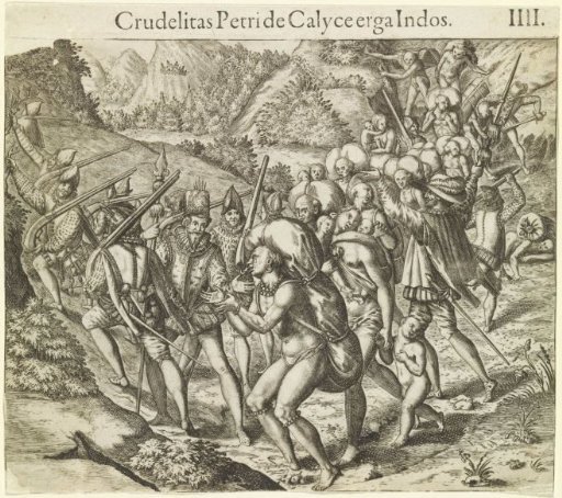Group of indigenous inhabitants of South America captured by Europeans