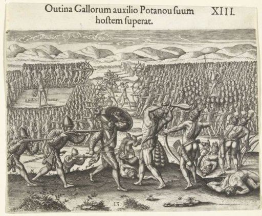 Timucua leader Olata Ouae Utina defeats the Potano with help of French soldiers