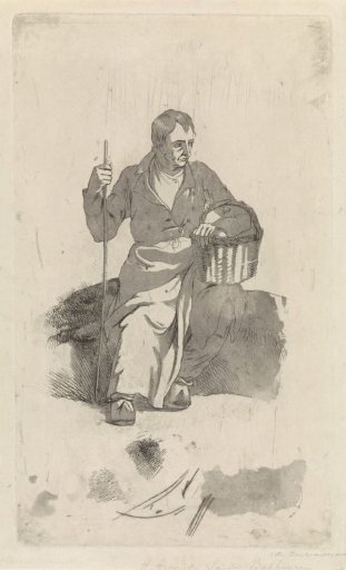 Seated man with a basket