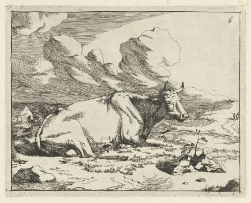 Lying cow, in profile