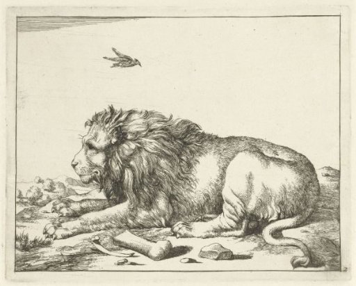 Reclining Lion with Bird Above