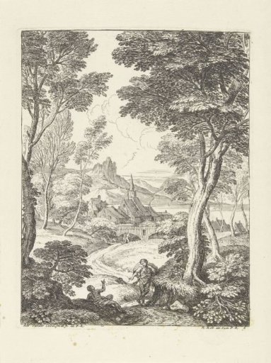 Landscape with pointed tower