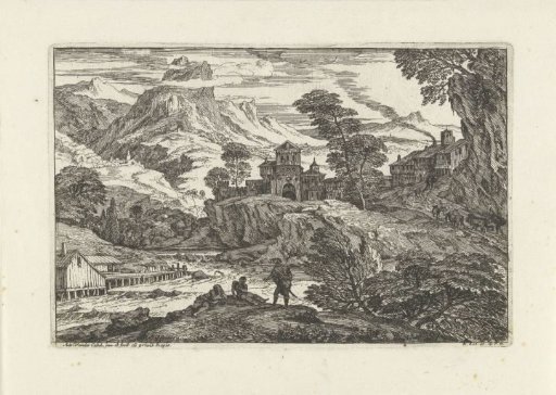 Landscape with three people on the riverbank