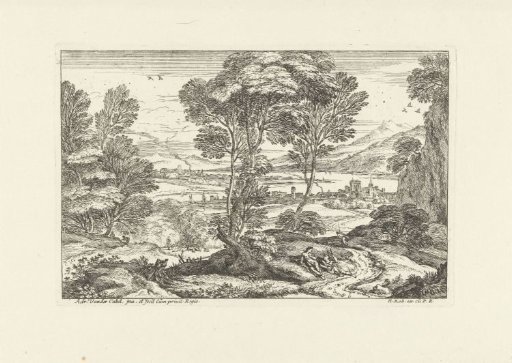 Landscape with resting couple along a path