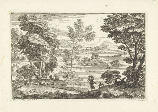Landscape with woman with dog