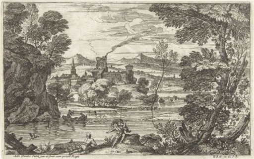 Landscape with man with flowing cloak
