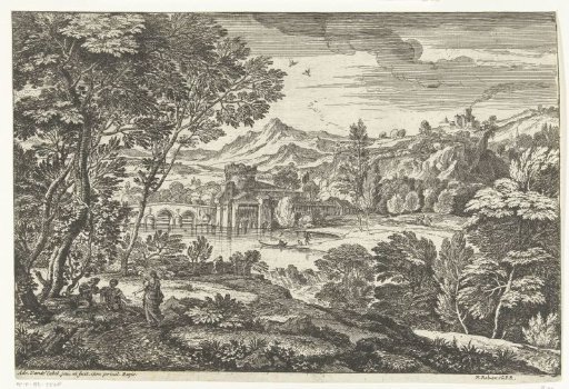 Landscape with three persons under a tree