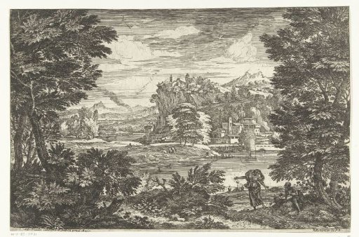Landscape with a man sitting under a tree