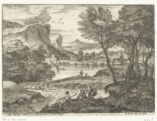 Landscape with three figures along a path