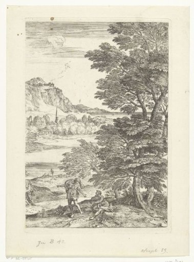 Landscape with a man sitting under a tree