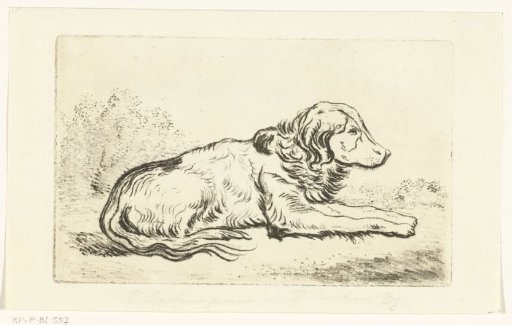 Reclining dog in a landscape