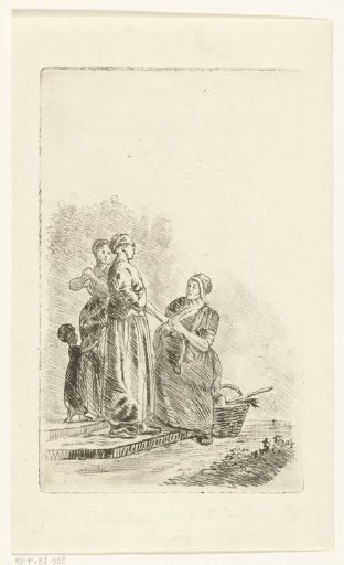 Three women and child on a doorstep