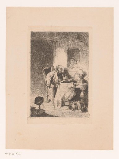 Philosopher in his study disturbed by an angry woman