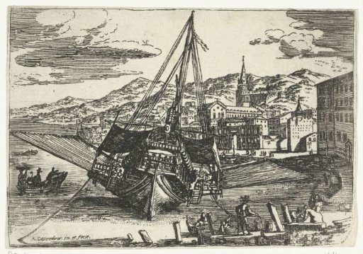 Galley at anchor at the quay of the harbour of Messina