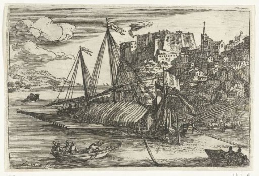 Galley at anchor at the quay of the harbour of Messina