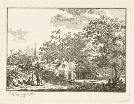 Landscape with two hunters by the road