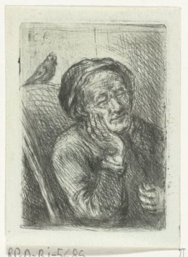 Sleeping old man with a bird