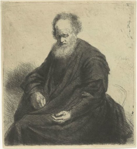 Seated old man with long cloak