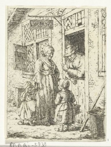 Mother taking her children to school