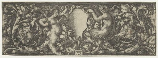 Ornament with a female and a male satyr