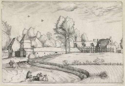 Farmhouses alongside a cornfield