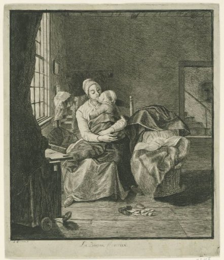 Mother with a sleeping child before the window