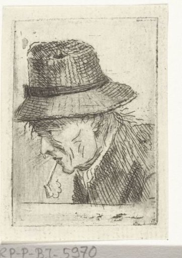 Head of a man with a hat and pipe