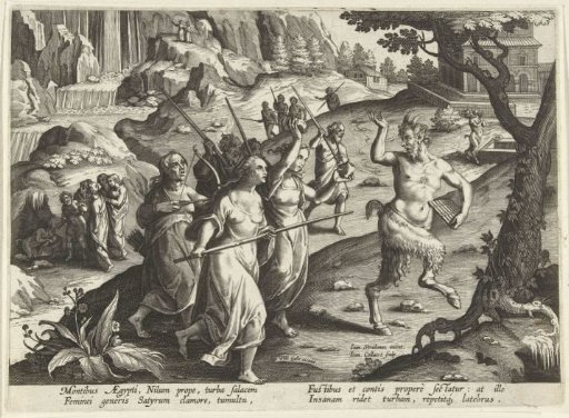 Women driving away a satyr