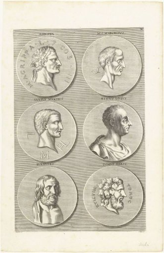 Six coins with famous Romans and Greeks: letter W