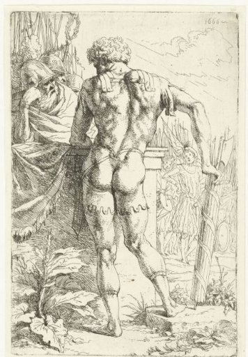 Roman soldier seen from the back with fasces