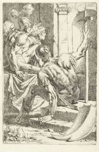 Roman soldier with halberd, sitting
