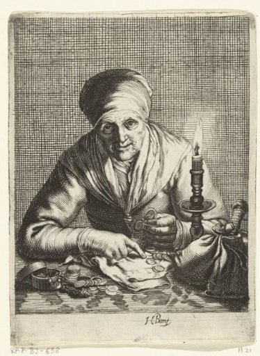 Old woman counting coins