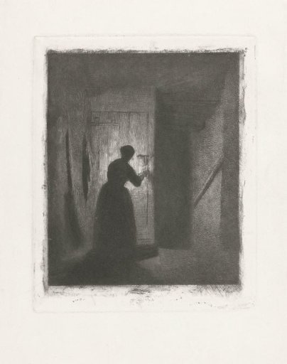 Woman before a door