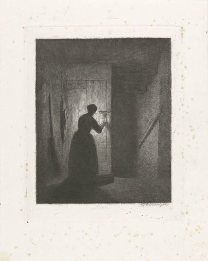 Woman before a door