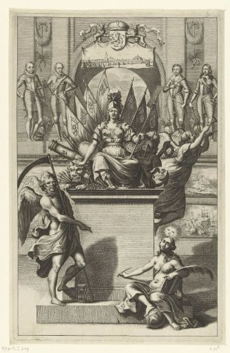 Personification of the Republic of the Netherlands sitting on a lion
