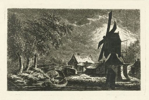 Landscape with mill by moonlight