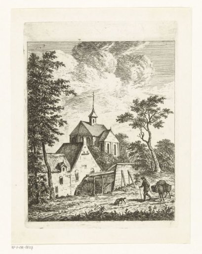 Landscape with church and watermill