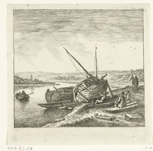 River View with a Man Caulking a Boat