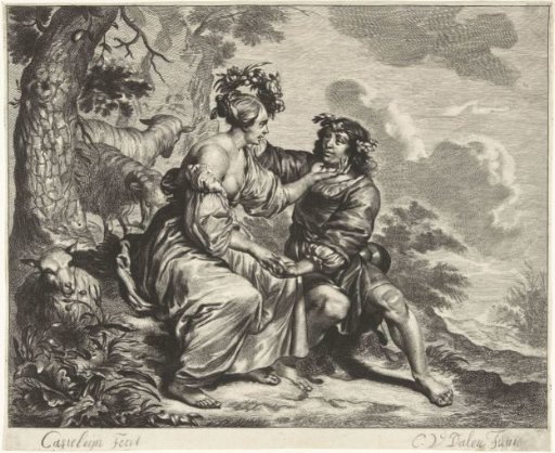 Shepherd and shepherdess in a landscape