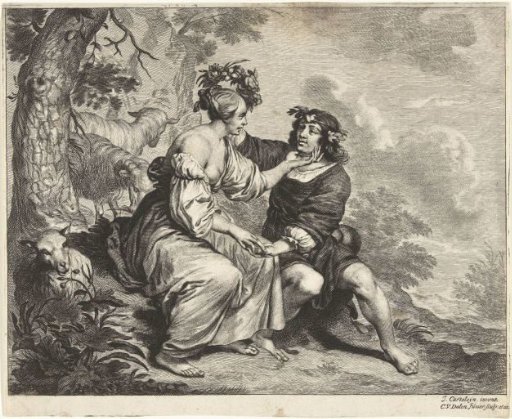 Shepherd and shepherdess in a landscape