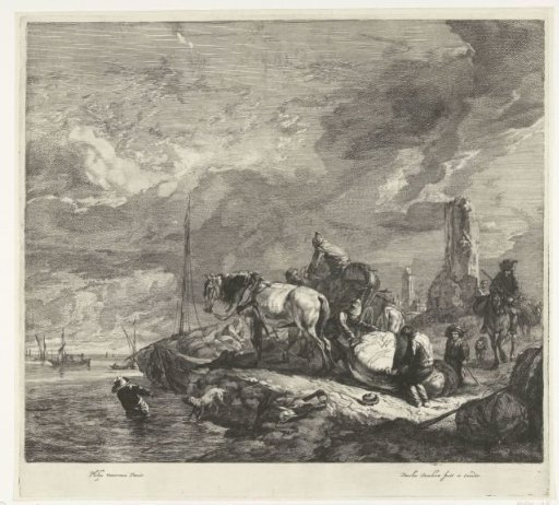 Cargo of ship being unloaded at the coast