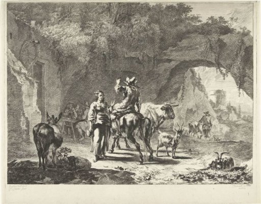 Evening: Shepherd at inn in rock