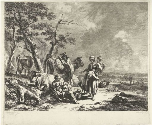 Afternoon: Shepherd family resting with flock
