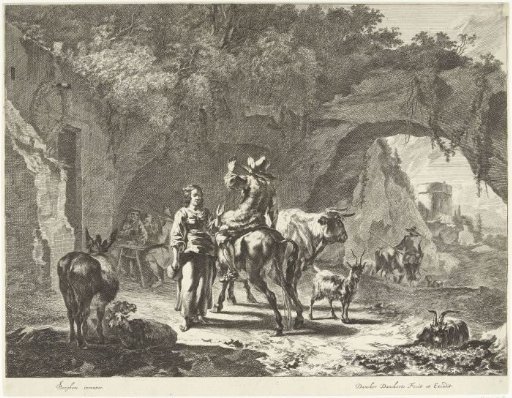 Evening: Shepherd at inn in rock